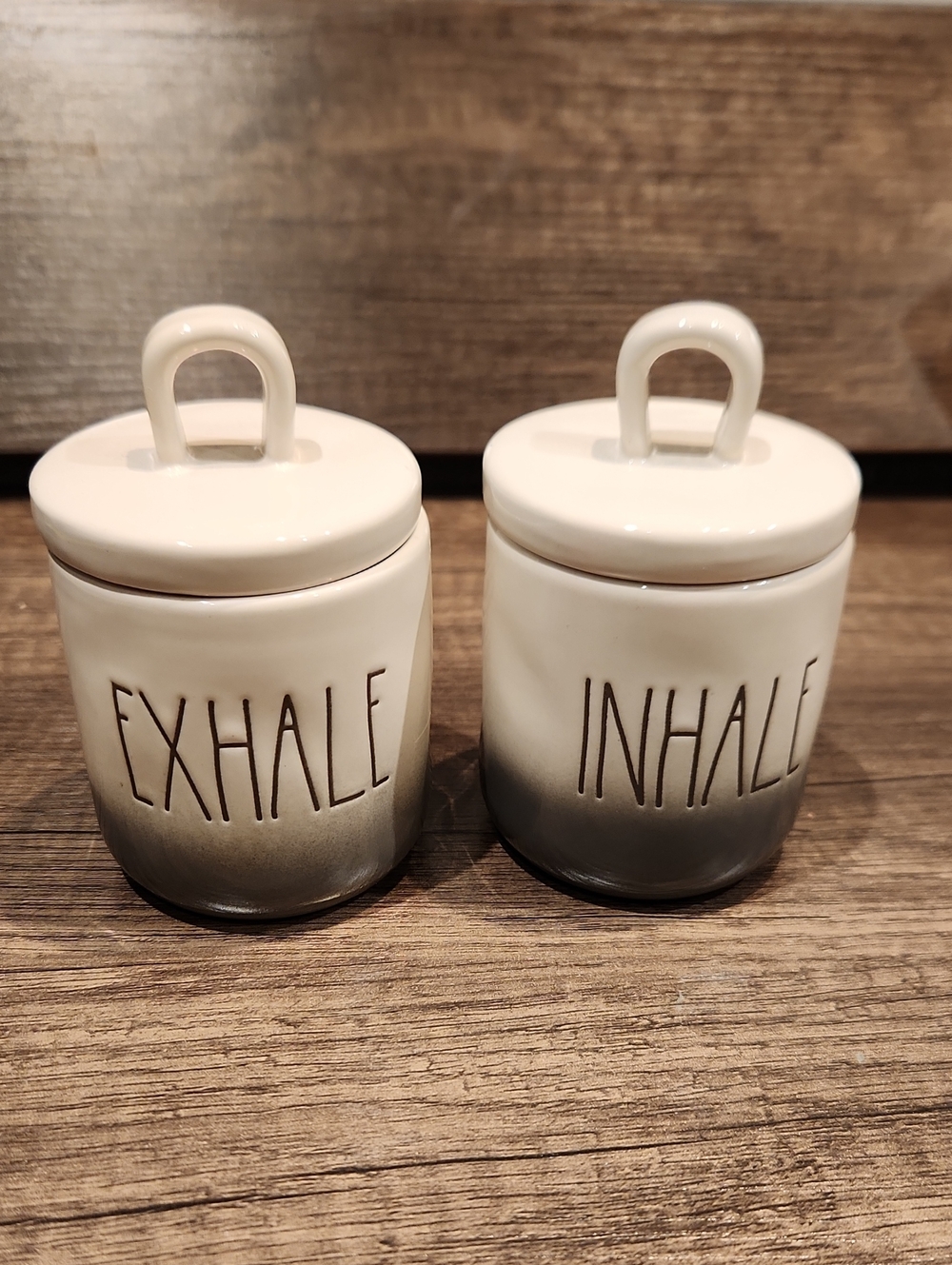 Rae Dunn Cream and Gray 'INHALE' & 'EXHALE' Ceramic Canister Set